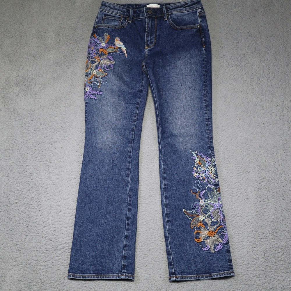 Driftwood Kelly Embroidered Bootcut Jeans Blue Floral‎ Bird Boho Denim W26 L29